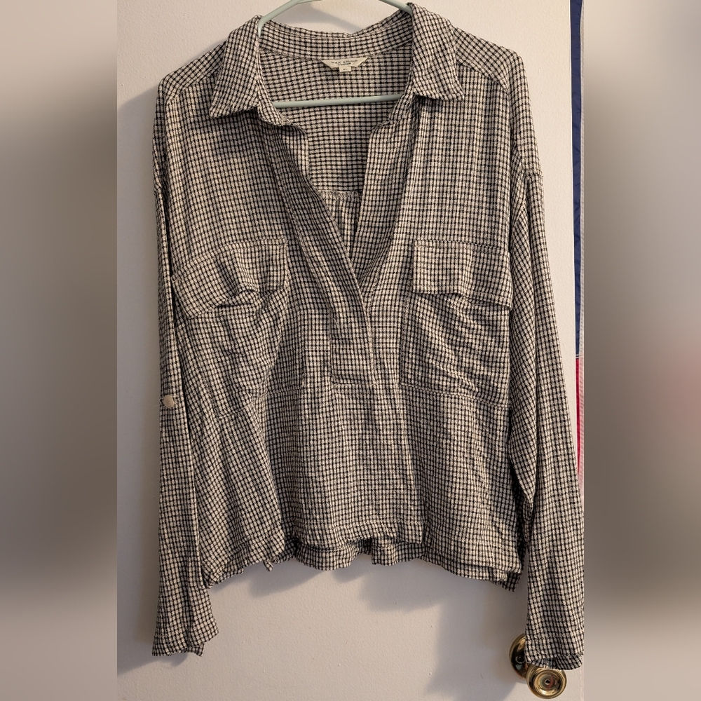 Black and White Gingham Button-Front Shirt